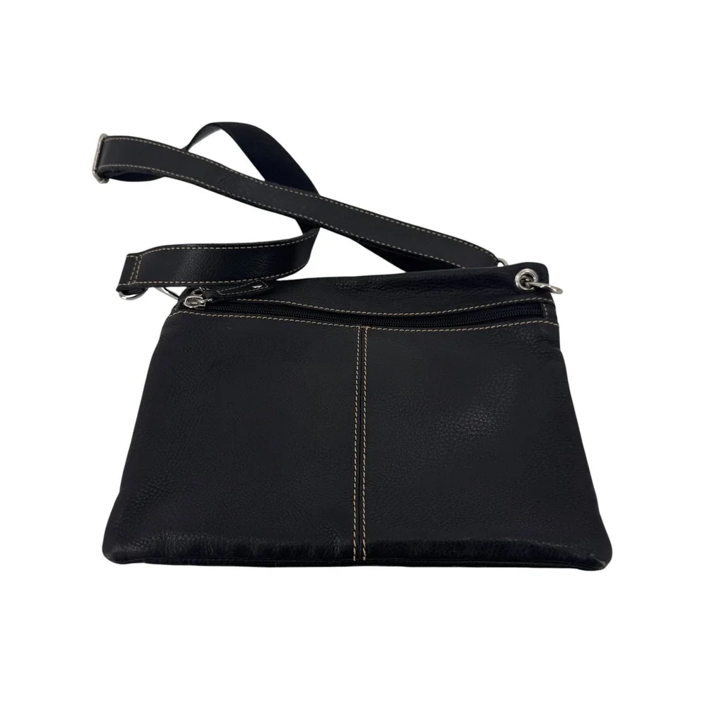 Vintage‎ Fossil Black Pebbled Leather Multi Pocket Organizer Crossbody Bag
